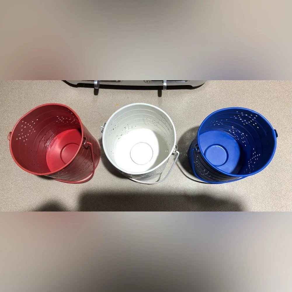 Red, White, & Blue Tea-Light Candle Metal Lanterns with Handle